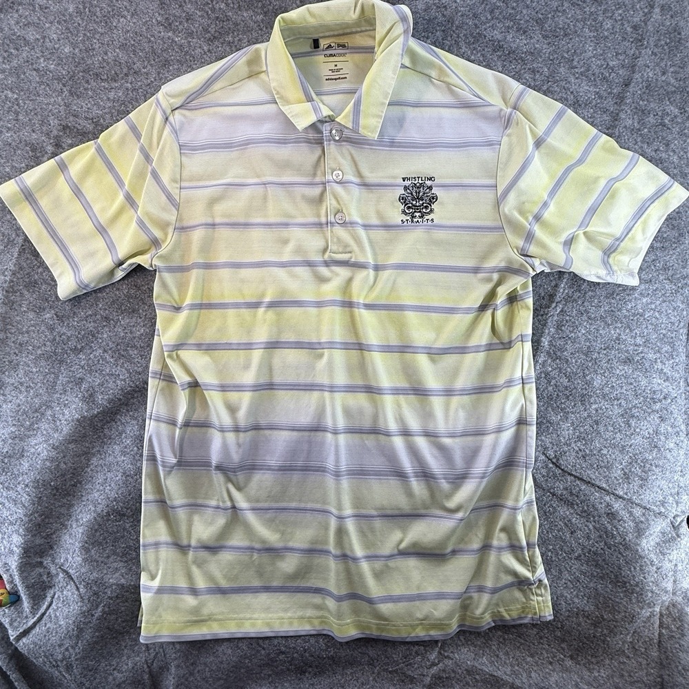 Adidas Mens Whistling Straits Sz Med Gray Yellow Polo Short Sleeve‎ Climacool